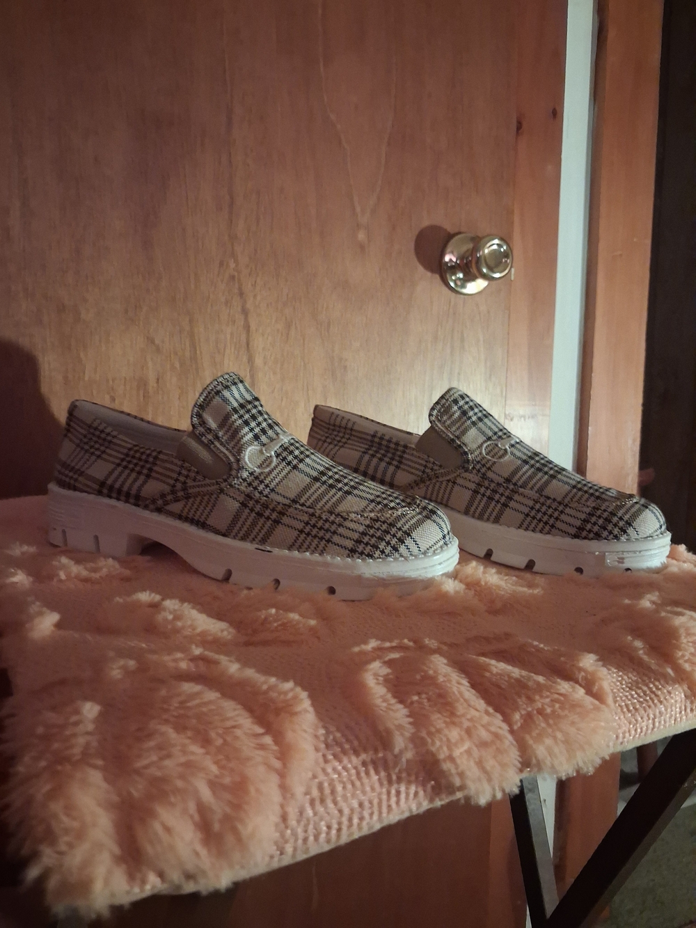 Bakers Plaid Slip-On Flats in Beige and Black